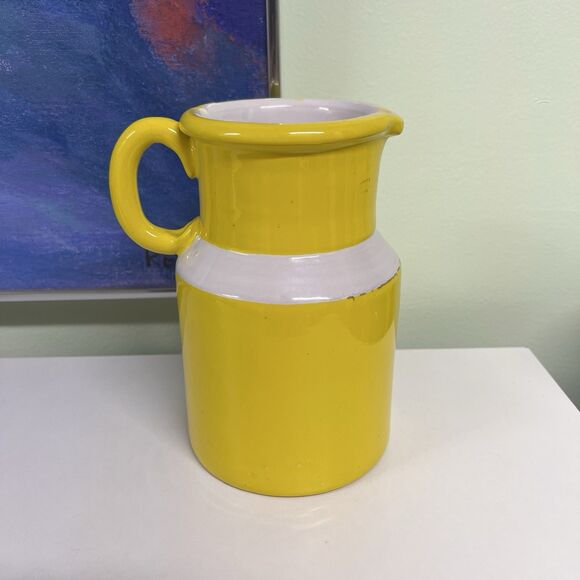 unbranded Other - Vintage Midcentury Art Pottery Pitcher Peasant Village Italy Yellow White 1960s